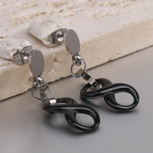 Boucles d'oreilles en acier inoxydable et céramique, pendentif infini de 40 mm, design géométrique pour femmes - Product Image 5