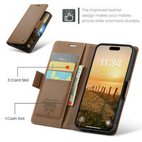 CaseMe Portefeuille de luxe pour iPhone 16e Étuis de téléphone portable en cuir PU RFID Fold Smart pour iPhone 16e 16 15 Pro Max 14 Se Flip Cover