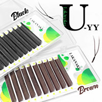 Extensions de cils YY en forme de U, tissées à la main, courbure B C D M, noir mat, double pointe naturelle, 0.07, fournitures en gros, logo personnalisé
