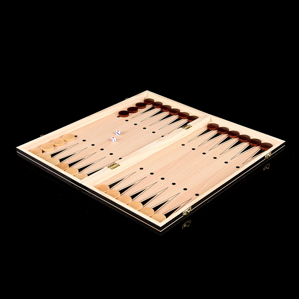 レトロ3in1チェスチェッカーバックギャモン木製チェスセット木製