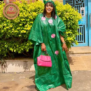 Green African Women Dashiki With Unique Circle Embroidery Original Bazin Rich Boubou For Wedding Bride And Bridesmaid Robe
