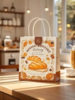 Sacs d'emballage pour pâtisserie en papier kraft de luxe personnalisés, biodégradables, enduits, pour boulangerie, pâtisserie, à emporter, tendance populaire