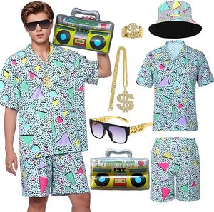 Déguisement années 80 pour homme, tenue rétro années 80-90 avec chapeau, lunettes, collier, bague, <span class=keywords><strong>radio</strong></span> gonflable, costume <span class=keywords><strong>hip</strong></span>-<span class=keywords><strong>hop</strong></span> pour soirée disco à thème - Product Image 4