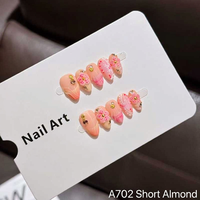 Faux ongles floraux faits à la main, forme amande, couvrance totale, pour doigts