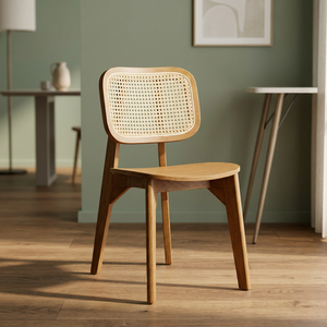 Japandi <b>Teak</b> Wood <b>Dining</b> <b>Chair</b> with Square Rattan Webbing Backrest - Product Image 3