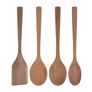 Eco Friendly Kitchen Products Natural Wood Spoon Spatula Set Kitchen Cooking Tools Custom Black Walnut Wooden Utensils Set