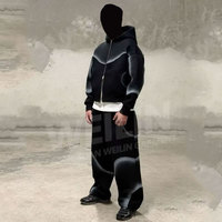 Personnalisé en gros poids lourd recadrée Vintage coton fermeture éclair surdimensionné pantalon de survêtement et ensemble de sweat à capuche