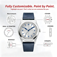 OEM-Logo Personalisierte Armbanduhr Hersteller Wasserdicht Gewölbtes Saphirglas Lederarmband Vollautomatische Uhr für Herren