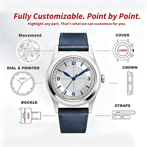 Fabricante de relojes de pulsera con logotipo OEM personalizado, reloj automático para hombre con correa de cuero, cristal de zafiro abovedado a prueba de agua. - Product Image 1