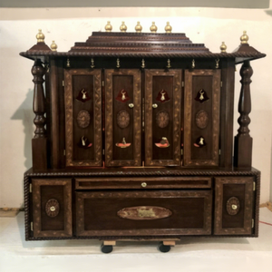Gorgeous Modern Pooja <b>Mandir</b> Designs For Home Customized Dark Walnut Polish Solid Wood Hindu Pooja <b>Mandir</b> Australia - Product Image 1