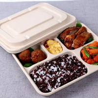 Contenants alimentaires jetables biodégradables en résidus de canne à sucre naturels modernes avec couvercle, capacité 1250 ml, ensemble de vaisselle à usage unique