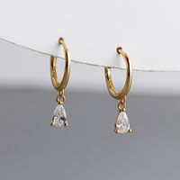 925 Sterling perak anting-anting lingkaran menjuntai kristal CZ zirkon bunga unik 18K lapis emas lucu untuk hadiah pesta pernikahan
