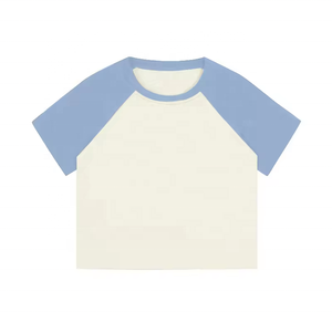 YZX Logo personnalisé du fabricant <span class=keywords><strong>Crop</strong></span> <span class=keywords><strong>Top</strong></span> pour femmes 220gsm 95% coton 5% Spandex manches courtes raglan strass diamants été - Product Image 2