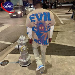 QZFSO, sudadera en blanco personalizada, desgastada Camiseta de manga, camiseta lavada con ácido, camiseta Unisex 2 en 1 de manga larga de doble capa para hombres - Product Image 2