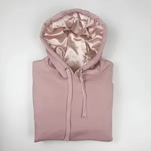 Customized High Quality Plain Satin Lined Hoodie Cotton Soft Double Layer Unisex Thick Light Silk Satin Lined Hoodie