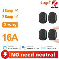 Interruptor de Luz Inteligente ZigBee de 1/2 Canal y 16A, Sin Cable Neutro, Mini Módulo Interruptor, Control por Aplicación, Compatible con Alexa y Google Home C526