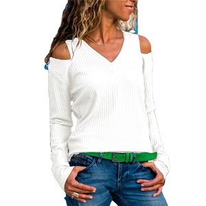 เสื้อเที่ยวคลับเข้ารูปคอวีแขนยาวแบบเข้ารูป,เสื้อลำลองแบบถักแฟชั่นเข้ารูปพิมพ์ลายโลโก้ได้ตามต้องการ - Product Image 1