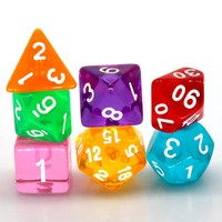 Ensemble de 7 dés numériques en acrylique multi-faces avec 7 couleurs, design polyédrique transparent pour jeux de rôle fantastiques et jeux de table