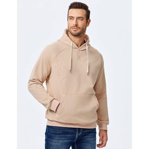 FOXA <b>Mens</b> Hoodie <b>Pullover</b> Solid Color Raglan Sleeve Drawstring Hooded Sweatshirt With Pocket Casual Wear - Product Image 2