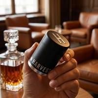 Capsule de bouteille de spiritueux noire mate avec logo personnalisé, logo H argenté, scellage thermorétractable pour whisky et vodka, modèle HAR-JN-L012