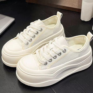 Nouvelles baskets unisexes blanches 2025, respirantes en maille et cuir, à plateforme surélevée, chaussures décontractées d'été - Product Image 4