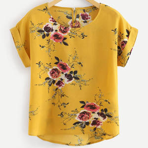 Blusa de Verano con Estampado Floral, Cuello Redondo, Estilo Retro, Manga Corta para Mujer - Product Image 2