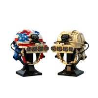 Kit de construction de casque tactique tendance bleu marine, jouets de construction DIY, modèle décoratif personnalisable, objet de collection, cadeau, ornement