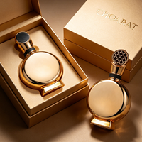 Flacon de parfum arabe rond et plat de luxe de 50 ml, fabrication professionnelle, électroplaqué or, fond épais, flacon de parfum vide en verre