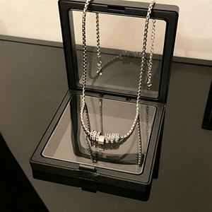 Collar con Colgante de Cilindro de Acero de Titanio y Circonita Cúbica para Hombre y Mujer, Cadena de Caja, Joyería Hip Hop - Product Image 3