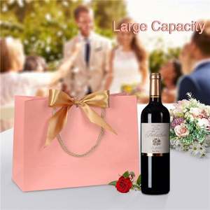 Waterproof <b>Art</b> Paper Bags Golden Bow Ribbon Offset Printing Recyclable Luxury for Baby Shower Wedding Birthday Holiday Cosmetic - Product Image 4