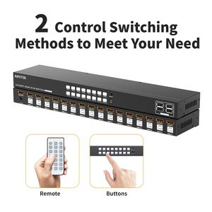 Switch <span class=keywords><strong>KVM</strong></span> HDMI a 16 Porte, 16 Ingressi 1 Uscita, Montaggio a Rack, 4K@30Hz con 4 Porte USB 2.0, 16 Cavi HDMI + 16 Cavi USB-B + Telecomando IR - Product Image 2