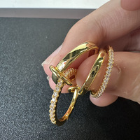 Ensemble de 4 bagues en zircon cubique entrelacées, style géométrique, plaqué or, pour femmes, bijoux de luxe tendance