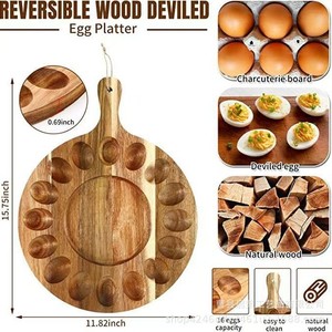 Plateau à œufs en bois réversible, capacité de 16 œufs, plateau à charcuterie en bois naturel, plateau de service multi-usages - Product Image 1