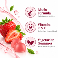 Gummies à la biotine, vitamines C et E, saveur fraise, complément alimentaire, nutrition quotidienne pour adultes, OEM, ODM, marque privée, fournisseur en gros