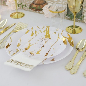 175Pcs 10.2 & 7.25Inch Marbelization Nhựa Đảng Tấm Set Đồ Ăn Với Nĩa Muỗng Dao - Product Image 5