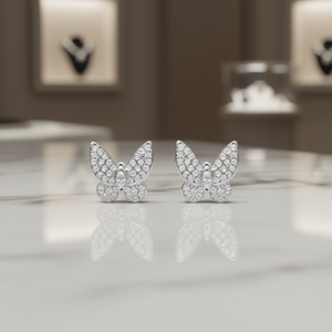 Orecchini a Farfalla E3734 con Diamanti in Oro Bianco, Taglio Brillante Rotondo, Diamanti Naturali, Stile Carino per Uso Quotidiano Femminile - Product Image 2