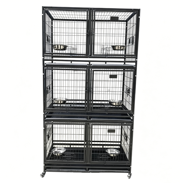 Heavy Duty Double-Door Dog Crates Stackable Portable Metal Cages with Animal Pattern