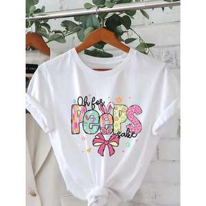 เสื้อยืดผ้าฝ้ายพิมพ์ลายอินเทรนด์สำหรับผู้หญิงเด็กฤดูร้อนเสื้อลำลองน้ำหนักเบาสบายสำหรับการออกนอกบ้านของครอบครัวโรงเรียน - Product Image 6