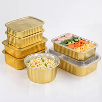 Conteneur jetable en aluminium PET épais avec couvercle en papier, boîte à lunch rectangulaire dorée pour barbecue à emporter