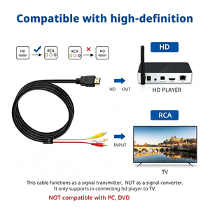 Câble convertisseur AV HD <span class=keywords><strong>vers</strong></span> 3 <span class=keywords><strong>RCA</strong></span> plaqué or de qualité supérieure 1,5 m, transfert de signal 1080P, port multimédia HD <span class=keywords><strong>vers</strong></span> adaptateur <span class=keywords><strong>RCA</strong></span> pour HDTV - Product Image 4