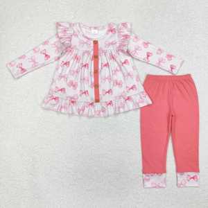 Baby <b>Girls</b> Christmas Clothing Ready to Ship High Quality <b>Toddler</b> <b>Girls</b> Floral Bow Pink Long Sleeve Top With <b>Skirt</b> Set - Product Image 6