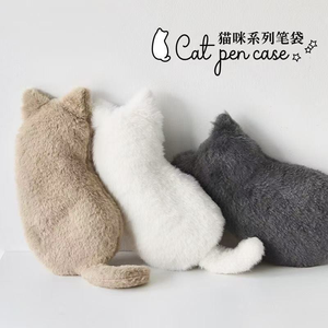 Sac de papeterie créatif en peluche à fermeture éclair, imprimé numériquement, motif chat poupée simple, doux et épuré, pour étudiants et publicité - Product Image 2