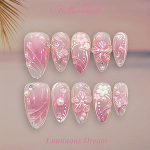 30 <span class=keywords><strong>Uñas</strong></span> Postizas <span class=keywords><strong>Color</strong></span> <span class=keywords><strong>Rosa</strong></span> Aurora, <span class=keywords><strong>Uñas</strong></span> Acrílicas <span class=keywords><strong>con</strong></span> <span class=keywords><strong>Flores</strong></span> Blancas 3D, Perlas y Diamantes de Imitación, <span class=keywords><strong>Uñas</strong></span> Postizas Almendradas <span class=keywords><strong>con</strong></span> Degradado Brillante para Mujer, Uso Diario - Product Image 1