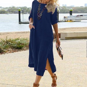 Nuevo Vestido largo de algodón y <span class=keywords><strong>lino</strong></span> ropa de mujer - Product Image 5