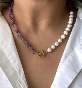 Collar de Perlas de Agua Dulce, Joyería de Piedra Natural, Cadena de Clavícula de Acero Inoxidable Chapada en Oro con Cuentas de Concha - Product Image 4