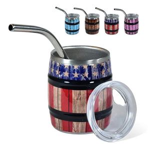 Wood-grain Wood Barrel-shaped Beer Cup Made of Stainless Steel with a Straw Coffee Mug - Product Image 2