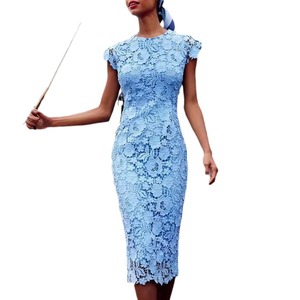 Nouvelle robe mi-longue en dentelle à col rond et manches courtes pour femmes - Product Image 5