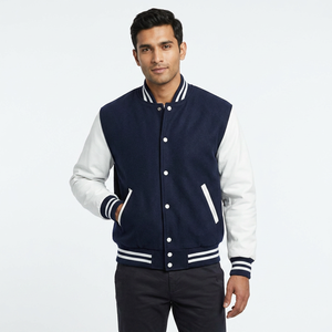 2025 Winter Collection Stylish Men's Bomber Varsity Jacket 100% Cotton Breathable Stand Collar Front Logo - Product Image 1