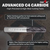 Lame de découpe CNC Tideway en carbure de tungstène à quatre couches AlTiN, fraise de défonceuse, ODM OEM pour le travail du bois et la gravure sur PVC