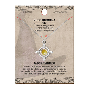 Ciondolo con nodo della strega in acciaio argento con diaspro giallo fortunato e protezione bella collana amuleto - Product Image 2